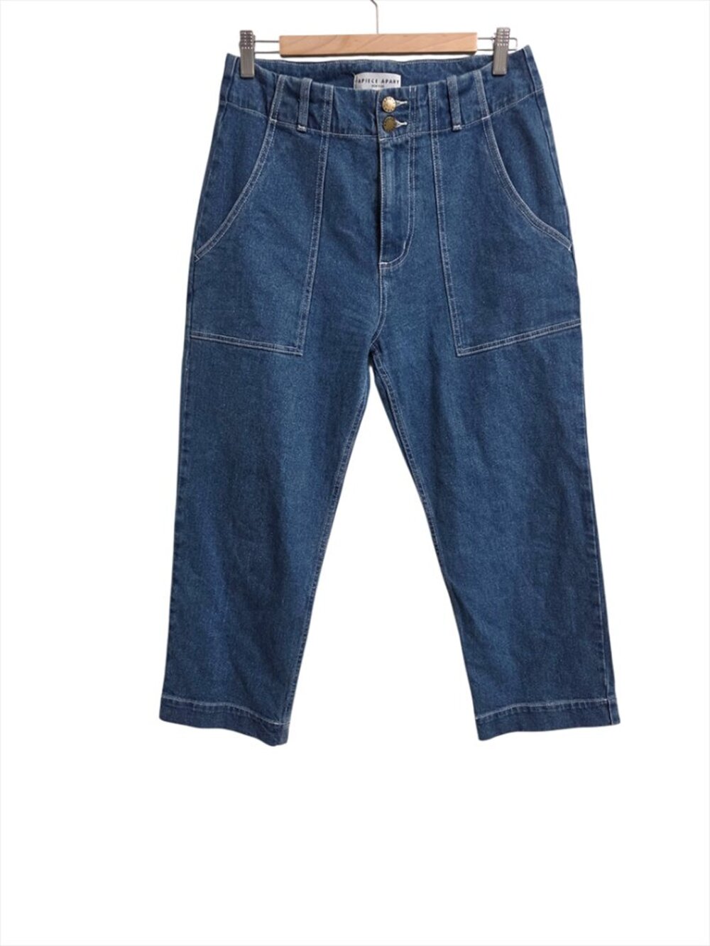 Apiece Apart New York Womens Crop Denim Pant Jeans Size 6 Blue Cotton Pockets